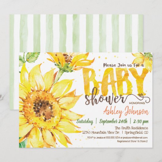 Zonnebloem Baby shower uitnodiging (Voorkant / Achterkant)