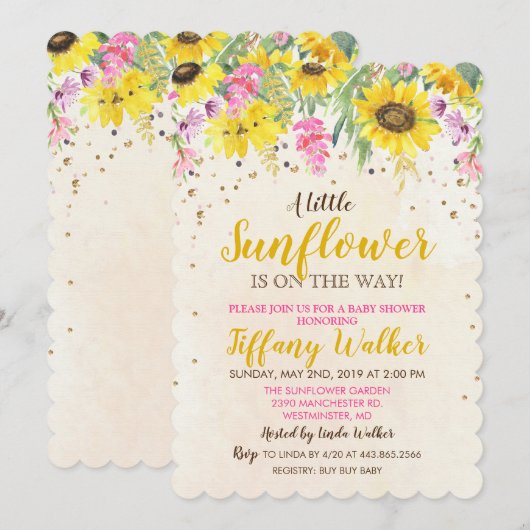 Zonnebloem Baby Shower Uitnodiging (Voorkant / Achterkant)