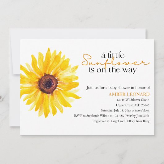 Zonnebloem Baby Shower Uitnodiging | Bewerkbare Bl (Voorkant)