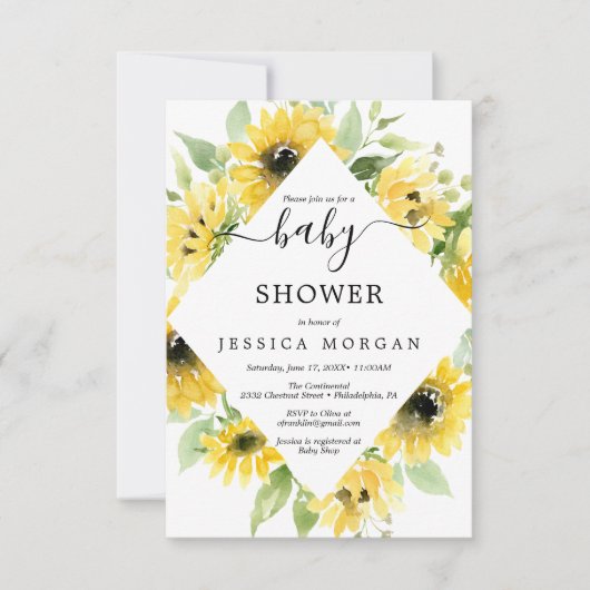 Zonnebloem Baby shower Uitnodiging Kaart (Voorkant)