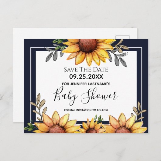 Zonnebloem Baby Shower Uitnodiging om de datum te  (Voorkant / Achterkant)