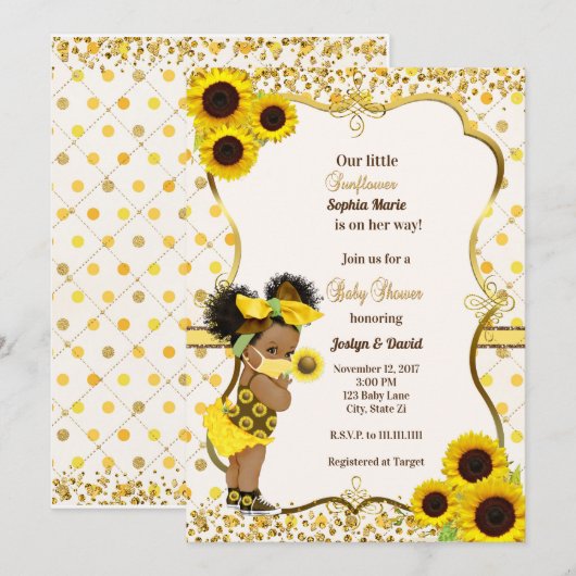 Zonnebloem baby shower uitnodiging zonnebloem mask (Voorkant / Achterkant)