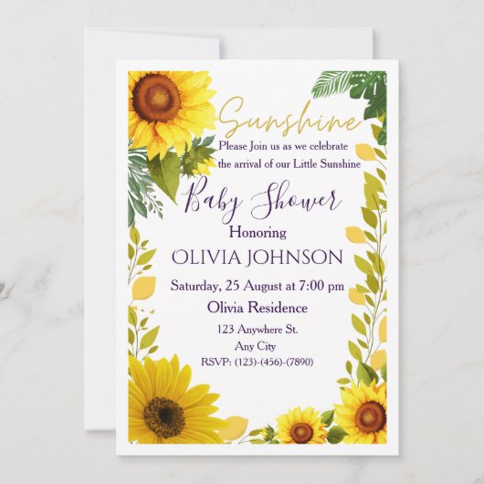 Zonnebloem Baby Shower Uitnodigingen (Voorkant)