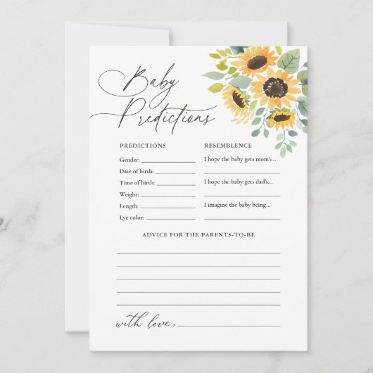Zonnebloem Baby shower voorspellingen en advies Kaart (Voorkant)