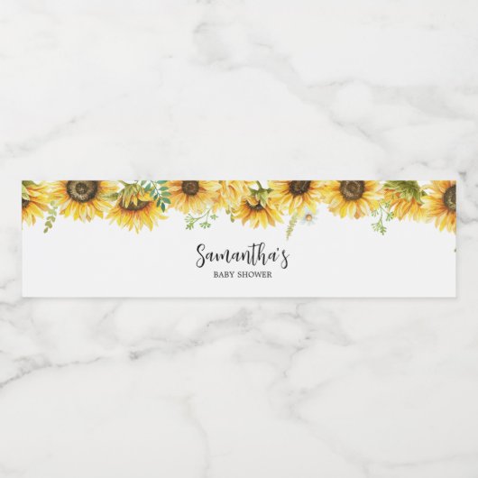 Zonnebloem Baby shower Waterfles Etiket (Enkel label)