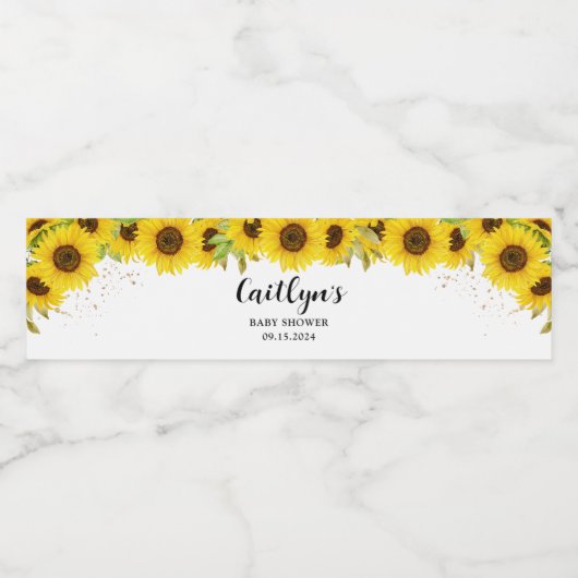 Zonnebloem Baby shower Waterfles Etiket (Enkel label)