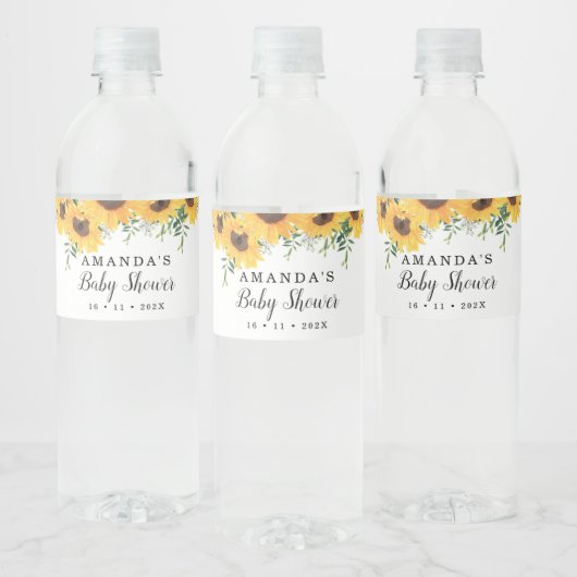 Zonnebloem Baby shower Waterfles Etiket Set (Flessen)