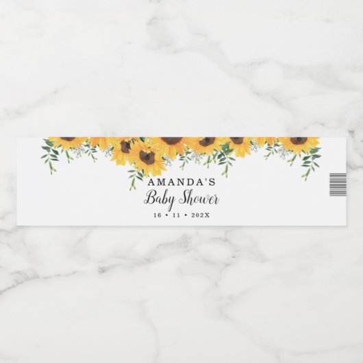 Zonnebloem Baby shower Waterfles Etiket Set (Enkel label)