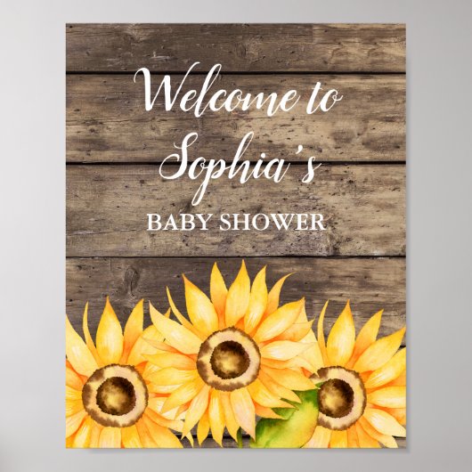 Zonnebloem Baby shower Welkom Poster (Voorkant)