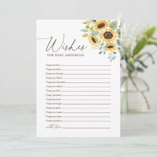 Zonnebloem Baby Shower Wensen voor Babykaart Kaart (Staand voorkant)