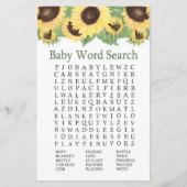 Zonnebloem Baby shower Word Search Game (Voorkant)