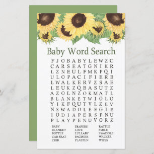 Zonnebloem Baby shower Word Search Game