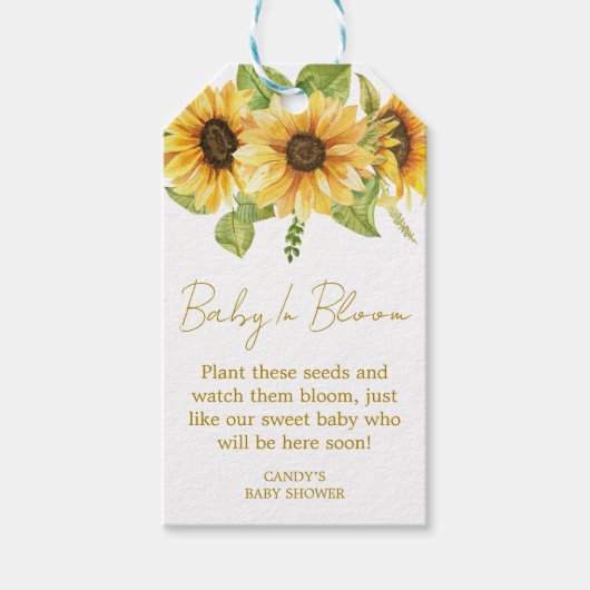 Zonnebloem Baby Shower Zaad Cadeautags Cadeaulabel (Voorkant)