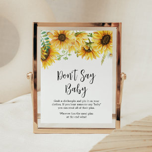 Zonnebloem Baby shower zeg geen Baby Poster