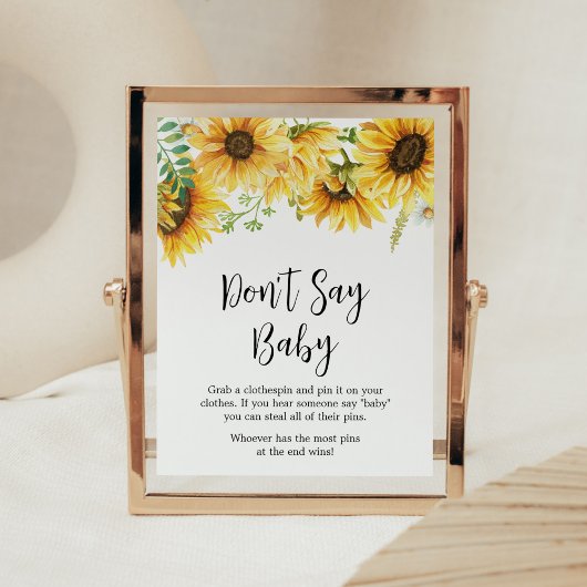 Zonnebloem Baby shower zeg geen Baby Poster
