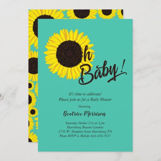 Zonnebloem Baby shower Zomer Kaart (Voorkant / Achterkant)