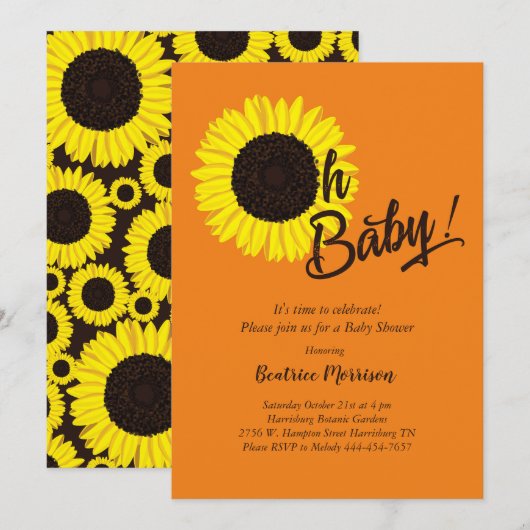 Zonnebloem Baby shower Zomer Kaart (Voorkant / Achterkant)