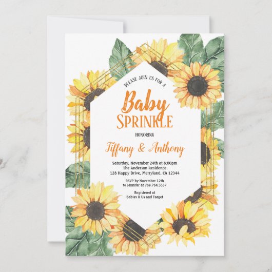 Zonnebloem Baby Sprinkle Invitation Kaart (Voorkant)