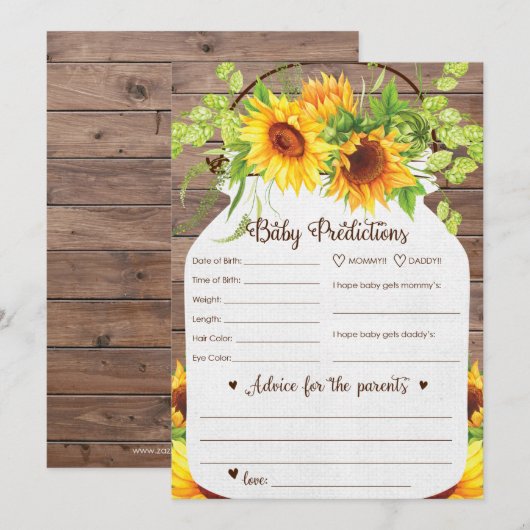 Zonnebloem Baby voorspellingen en advies Kaart (Voorkant / Achterkant)