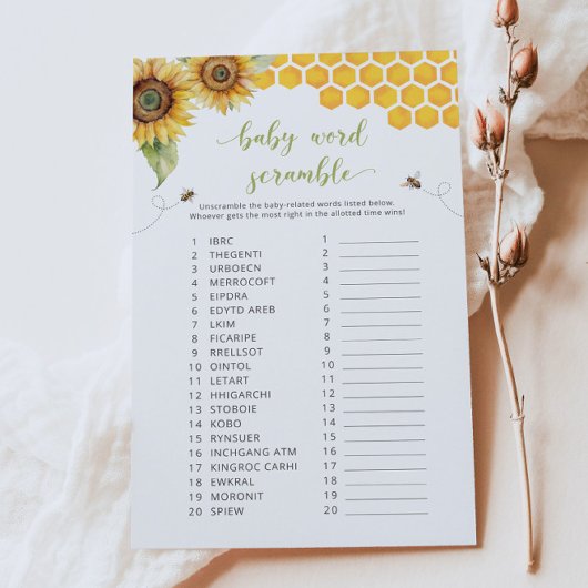 Zonnebloem Baby Word Scramble Baby shower spel