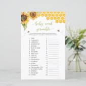 Zonnebloem Baby Word Scramble Baby shower spel (Staand voorkant)