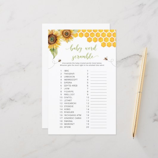 Zonnebloem Baby Word Scramble Baby shower spel (Voorkant / Achterkant in situ)