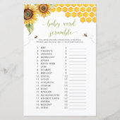 Zonnebloem Baby Word Scramble Baby shower spel (Voorkant)