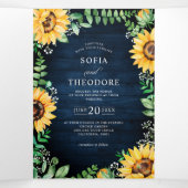 Zonnebloem baby's adem donkerblauwe bloemige bruil drieluik aankondiging (Binnenkant midden)