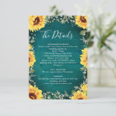 Zonnebloem baby's adem grens Blauwgroen bruiloft d Informatiekaartje (Staand voorkant)