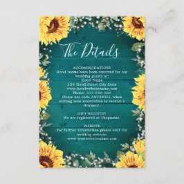 Zonnebloem baby's adem grens Blauwgroen bruiloft d Informatiekaartje