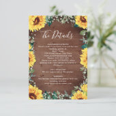 Zonnebloem baby's adem grens hout bruiloft details informatiekaartje (Staand voorkant)