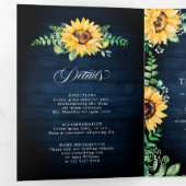 Zonnebloem baby's adem Navyblauwe Bloem Bruiloft Drieluik Aankondiging (Binnenzijde eerst)