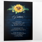 Zonnebloem baby's adem Navyblauwe Bloemige Bruilof Drieluik Aankondiging (Binnenzijde eerst)