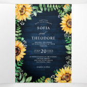 Zonnebloem baby's adem Navyblauwe Bloemige Bruilof Drieluik Aankondiging (Binnenkant midden)