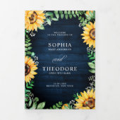 Zonnebloem baby's adem Navyblauwe Bloemige Trouwda Drieluik Aankondiging (Cover)