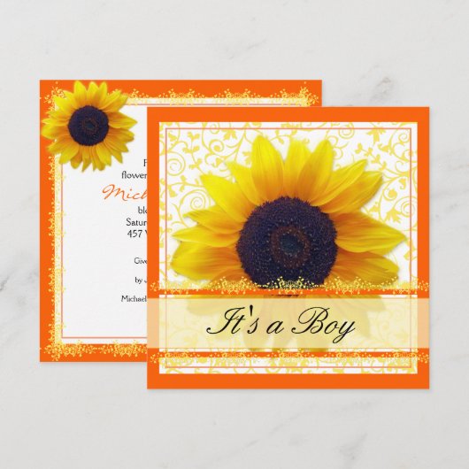 Zonnebloem Babyshower Uitnodiging (Voorkant / Achterkant)