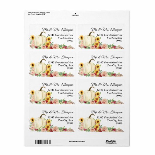 Zonnebloem Bandroze Waterverf Pumpkin Etiket (Full Sheet)