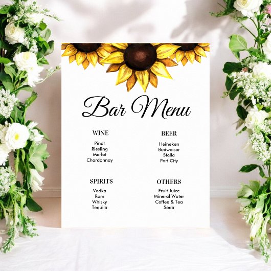 Zonnebloem Bar Menu Wit Geel Bloem Bord Poster