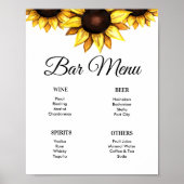 Zonnebloem Bar Menu Wit Geel Bloem Bord Poster (Voorkant)