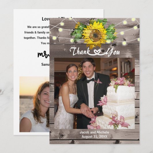 Zonnebloem Barn Wood Hartelijk dank Bedankkaart (Voorkant / Achterkant)