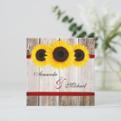 Zonnebloem Barn Wood Rood Bindlon Wedding Invitati Kaart (Staand voorkant)