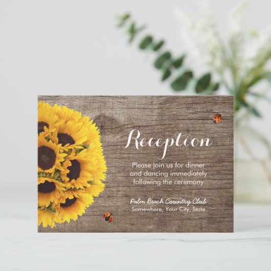 Zonnebloem Barn Wood Rustic Wedding Reception Kaart (Staand voorkant)