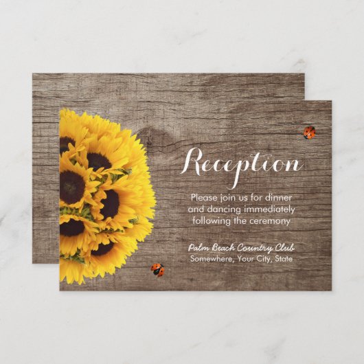 Zonnebloem Barn Wood Rustic Wedding Reception Kaart (Voorkant / Achterkant)