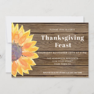 Zonnebloem Barn Wood Thanksgiving Binnenuitnodigin Kaart