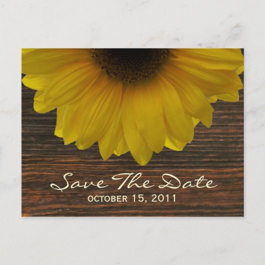 Zonnebloem & Barnwood Herfst Save The Date Briefka Aankondigingskaart (Voorkant)