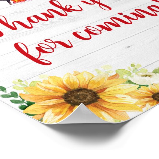 Zonnebloem BBQ Baby shower Bedankt voor het komen Poster (Hoek)