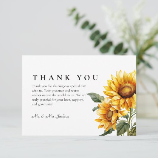 Zonnebloem bedankkaart minimalistisch (Staand voorkant)