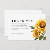 Zonnebloem bedankkaart minimalistisch (Voorkant / Achterkant)