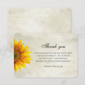 Zonnebloem bedankt. Rustieke bloem huwelijksbrief Notitiekaartje (Voorkant / Achterkant)