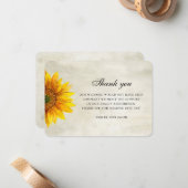 Zonnebloem bedankt. Rustieke bloem huwelijksbrief Notitiekaartje (Voorkant / Achterkant in situ)